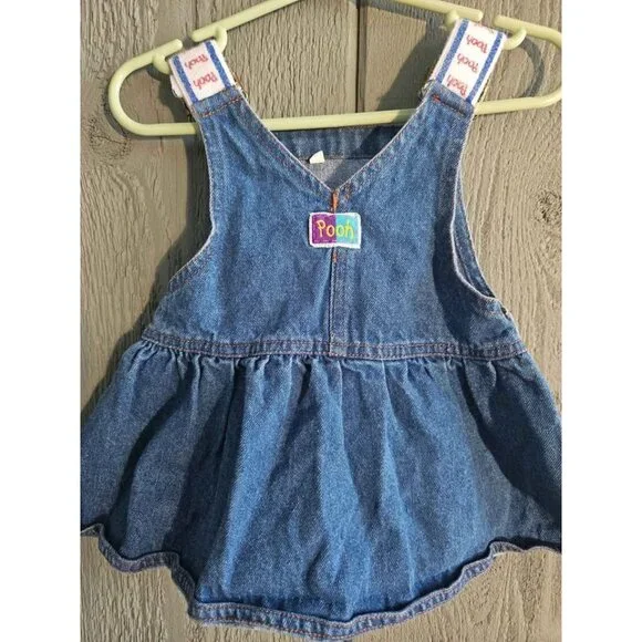 Vintage Disney 1990s Winnie The Pooh 12 Months Baby Girl Jean Jumper Dress